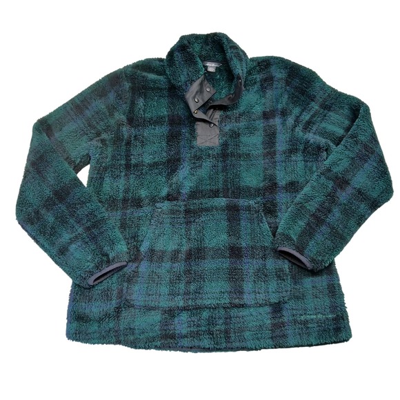 Eddie Bauer Other - Eddie Bauer Mens XL Green Plaid Sherpa Fleece Snap‎ Pullover ELQ0089T